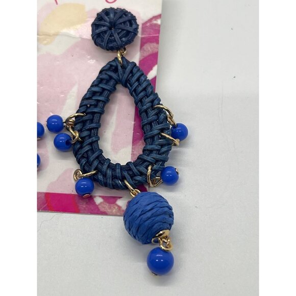 Lilly Pulitzer Alba Blue Raffia Drop Dangle Earrings Bead Accents Baubles NEW - Picture 2 of 4